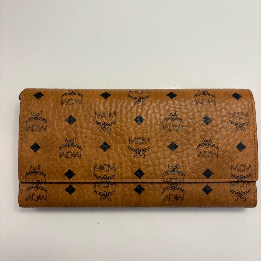 MCM Tan Leather Wallet with Black Logo
